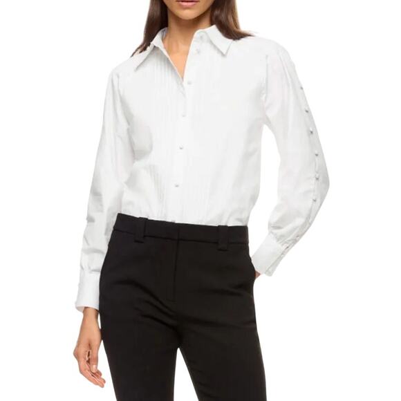 Prabal Gurung x RTR Poplin Split Sleeve Tuxedo Shirt in White, Size US 4 - Picture 2 of 8